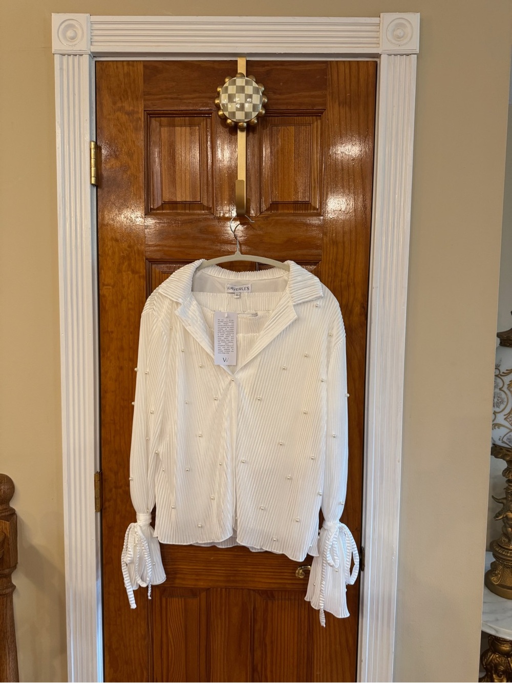 Waverles Jade Pearly Pleats Set in Dove | NWT Bridal Pajama | Button Up & Shorts